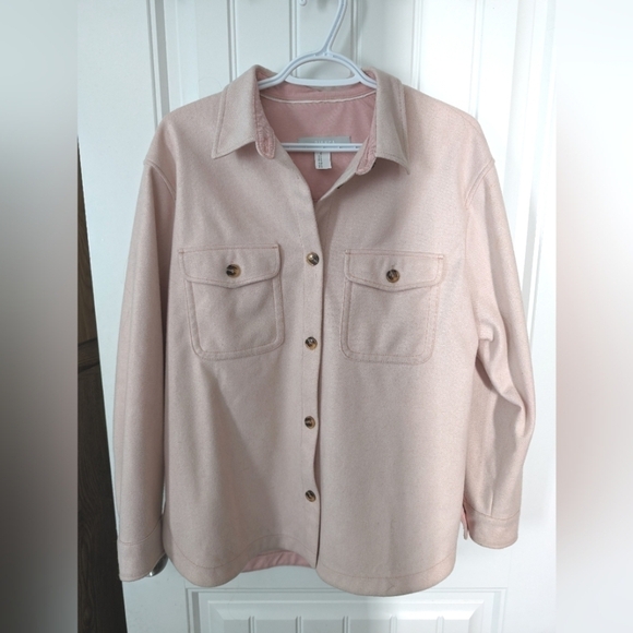 🔥 Bianca Amra Baby Pink Shacket Button Down Chore Coat - Picture 2 of 9
